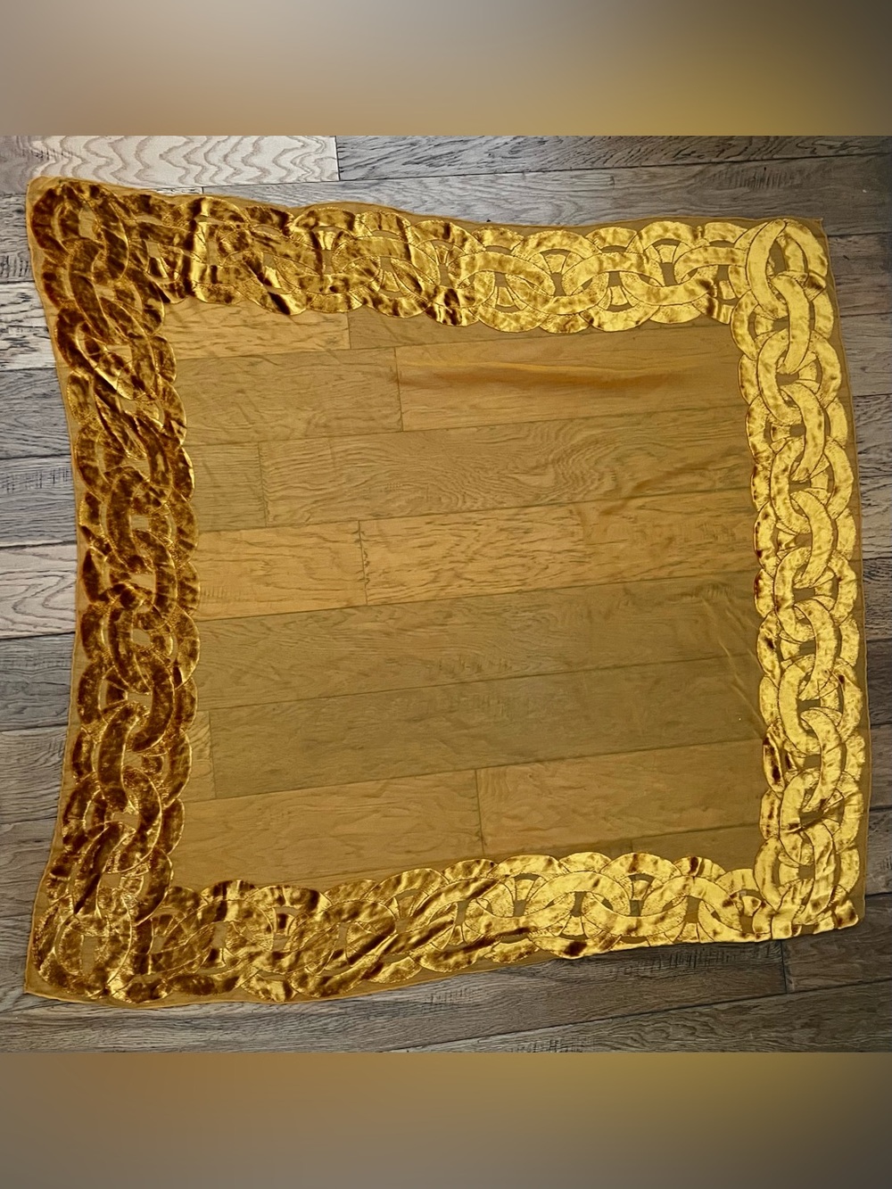 PALOMA PICASSO - 45x44in Gold Velvet Border Scarf - Rich Mustard Tone